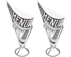 Frietzakhouders - 4x - met 40x frietzakjes - RVS/papier - 9 X 16 cm