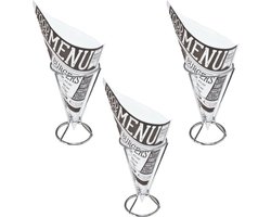 Frietzakhouders - 6x - met 60x frietzakjes - RVS/papier - 9 X 16 cm