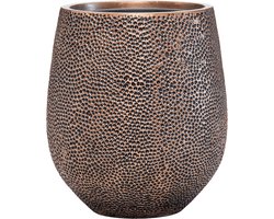 Frigus vaas brons goud 42cm hoog | Hoge bloempot koper bronzen gouden metaalkleur met relief | Grote plantenpot plantenbak vazen﻿