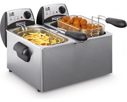 FRITEL Friteuse FR 1355 Duo - Dubbele Frituurpan- 2 x 3 liter - 2 x 2200W - Antistofdeksel - 2 tot 8 Personen - Enkel Olie