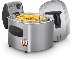FRITEL Frituurpan - FR 1480 - Retro Friteuse met Antistofdeksel - - Koude Zone - 3-5 Personen - Ronde Frituurketel - 3000W - 4 liter