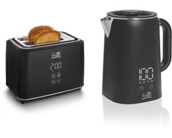 FRITEL Ontbijtset - Toaster + Waterkoker - Keukenapparatuur set / Keukenstarterset - Digitaal Display - 2-delig - Mat zwart - Modern design - Combi deal