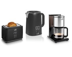 FRITEL Ontbijtset - Toaster + Waterkoker + Koffiemachine - Keukenapparatuur set / Keukenstarterset - 3-delig - Mat zwart