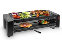 FRITEL Pizza-Raclette Grill PR 3195 - Tafelgrill / Minigrill / Raclette kookplaat - 1200W - 40x20cm - 8 Pers. + 8 Raclettepannetjes & Spatels