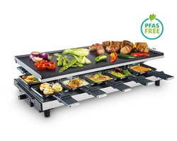 FRITEL Raclette Grill RG 4180 - Gourmetstel / Tafelgrill Kerst - Omkeerbare Bakplaat - 1700W - 48,5 x 24 cm - 2 to 10 Pers.- PFAS vrij + 10 Raclettepannetjes & Spatels