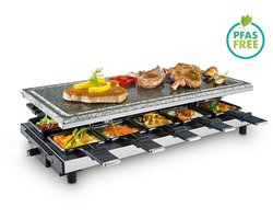 FRITEL Steengrill SG 4195 - Tafelgrill / Raclette - Natuursteen - 1700W - 48,5 x 24 cm - 2 to 10 Pers.+ 10 Pannetjes - PFAS vrij
