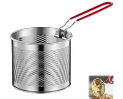 Frituurmand - Frituurzeef - Filtermand - RVS - Frituurmand - Afneembaar handvat - Keukengereedschap - Geschikt voor frituren, noedels drogen, blancheren en uitlekken - Zilver - 14 x 10 cm - Handvat van 16 cm