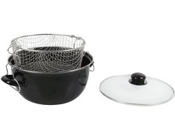 Frituurpan Emaille met Glazen Deksel en Korf - Ø 26cm - Zwart
