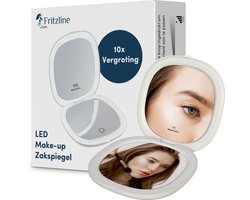 Fritzline Make up Zakpiegel - dubbele Verlichting - 1x en 10x Vergroting - spiegel met verlichting - vergrootspiegel - make-up spiegel met verlichting - handspiegel - mirror - spiegel met licht - spiegeltje - spiegel make up - reisspiegel