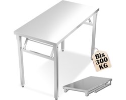 Froadp 100x60x85 cm Roestvrijstalen tafel Opvouwbaar Roestvrijstalen werktafel Werkbanken Tot 300 kg Gastronomietafel Keukentafel Serveertafel Barbecuetafel Outdoor metalen tafel Roestvrijstalen tafel met veersysteem