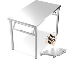 Froadp 120x60x85cm Roestvrijstalen tafel Opvouwbaar Roestvrijstalen werktafel Werkbanken Tot 300KG Gastronomietafel Keukentafel Serveertafel Barbecuetafel Outdoor metalen tafel Roestvrijstalen tafel met veersysteem