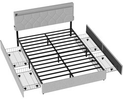 Froadp 140×20cm Gestoffeerd bed, bedframe, tweepersoonsbed, kinderbed Lichtgrijs