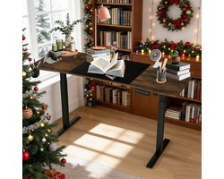 Froadp 140x60cm Hoogteverstelbare Elektrische Schrijftafel Met Geheugenfunctie Voor 3 Hoogten En Typ-C Oplaadpoort, Verstelbare Computertafel, Sta-Staaltafel, Voor Kantoor Bruin