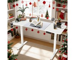 Froadp 140x60cm Hoogteverstelbare Elektrische Schrijftafel Met Geheugenfunctie Voor 3 Hoogten En Typ-C Oplaadpoort, Verstelbare Computertafel, Sta-Zit Tafel, Voor Kantoor Wit