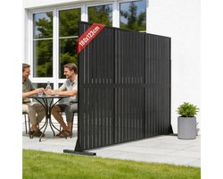 Froadp 3-delige kamerscherm, metalen scheidingswand, zwart, 180×123×40 cm, vrijstaande scheidingswand en privacybescherming voor binnen en buiten, stevige scheidingswand voor woonkamer, kantoor, balkon, terras en tuin