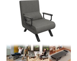 Froadp 3-in-1 Slaapstoel met Bedfunctie, Armleuningen en Hoofdsteun - Verstelbare Rugleuning, Tot 200 kg, Klapstoel, Relaxfauteuil, Opklapbed, Slaapbank, Woonkamer, Balkon, Donkergrijs