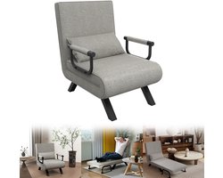 Froadp 3-in-1 Slaapstoel met Bedfunctie, Armleuningen en Hoofdsteun - Verstelbare Rugleuning, Tot 200 kg, Klapstoel, Relaxfauteuil, Opklapbed, Slaapbank, Woonkamer, Balkon, Lichtgrijs