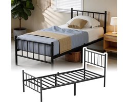 Froadp 90×200cm Metalen bed eenpersoonsbedbedframe met metalen hoofd- en voeteneinde