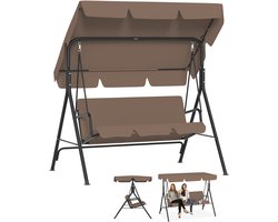 Froadp Bruin Hollywood Hangmat 3-zits met verstelbaar zonnedak Tuinhangmat tot 200 kg Weerbestendige Hangmatbank met comfortkussens & Anti-slip poten Voor Tuin, Balkon 175,5x110x152cm