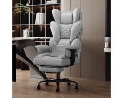 Froadp Grijze gamingstoel, directiestoel, bureaustoel, ergonomische hoge rugleuning, dubbellaags kussen, verstelbare rugleuning en voetsteun