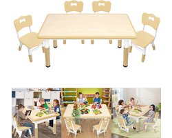 Froadp Houtkleur Kindertafel met 4 stoelen in hoogte verstelbaar Kindertafelgroep Grijs Kindertafelset Plastic kindermeubels Tafel Stoelset voor kinderkamer en kleuterschool Zitgroep vanaf 2 jaar 120x60cm
