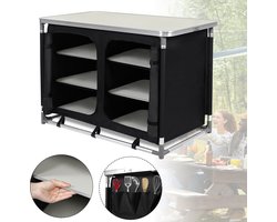Froadp Kampeerkitchen Outdoor Keuken Kampeerkast Reiskeuken met Aluminiumframe Draagtas Keukendoos Tentkast Opvouwbare Kast Stofkast (6 vakken & 1 tafel)