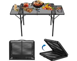 Froadp Kampeertafel inklapbaar 90x60 cm, Bijzettafel Outdoor met Metaalgaasplateau, Vouwtafel met verstelbare hoogte & breedte, Draaghendel, Picknicktafel (tot 134x60 cm)