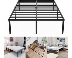 Froadp Modern bedframe Metalen bed 140x200 cm Platformbed van metaal Robuuste stalen latten Tweepersoonsbed Zwart Hoogte 41,5 cm Opbergruimte onder het bed Voor slaapkamer Gastenkamer