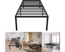 Froadp Modern bedframe Metalen bed 90x200 cm Platformbed van metaal Robuuste stalen latten Eenpersoonsbed Zwart Hoogte 41,5 cm Opbergruimte onder het bed voor slaapkamer Gastenkamer