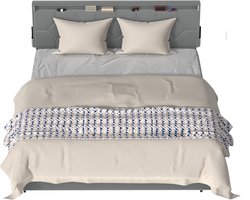 Froadp Platformbed van stof 140 x 200 cm, gestoffeerd hoofdeinde, bedframe voor eenpersoonsbed, bedframe in lichtgrijs, modern design voor de slaapkamer