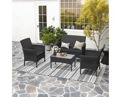 Froadp Poly Rotan Tuinmeubelsets Meubelen Tuinmeubelen Loungeset met 2-Zitsbank Losse Stoelen Tafel en Antraciet Zitkussen voor Tuin Terras Gazon(Antraciet Zitkussen, Type A)