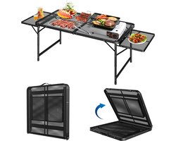 Froadp Table de Camping Pliante 120x60 cm, Table d'Appoint Extérieure avec Plateau en Grille Métallique, Table Pliante Hauteur & Largeur Réglables, Poignée de Transport, Table de Pique-nique (jusqu'à 176x60 cm)