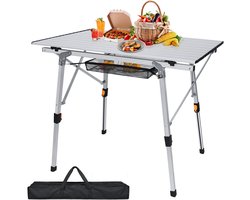 Froadp Zilver Aluminium Kampeertafel inklapbaar 90 x 52 cm, Kampeertafel Vouwtafel met verstelbare hoogte, Draagtas, Picknicktafel voor Kamperen, Tuin, Balkon