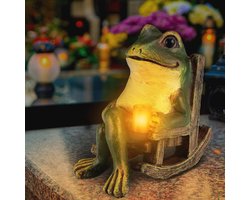 Frog Garden Statue with LED Lights - Solar Outdoor Decoration for Patio, Lawn and Home