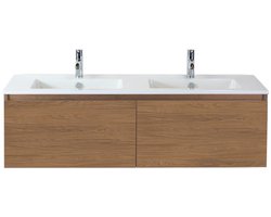 Frozen Badmeubelset 140 cm - Greeplijst in Kleur - Honey - Keramische Wastafel Wit 2 Kraangaten