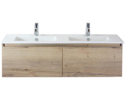 Frozen Badmeubelset 140 cm - Greeplijst in Kleur - Natuur Eiken - Keramische Wastafel Wit 2 Kraangaten