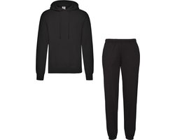 Fruit of the Loom Klassiek Joggingpak 2-delig Hoodie & Sweatpant Dames Heren Katoen Fleece Huispak Unisex Zwart XXL