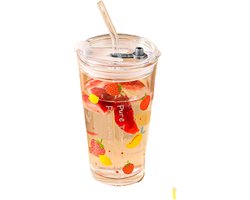Fruit Patroon Smoothie Beker Met Deksel - To go Beker Glas 480ml