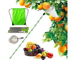Fruit Picker met Telescopische Handgreep - 4.25 m - Appel Plukker - Diameter 16 cm - Kersen Plukker met Katoenen Tas - RVS Fruit Verzamelaar voor Kersen - Pruimen Plukker - Fruit Plukker