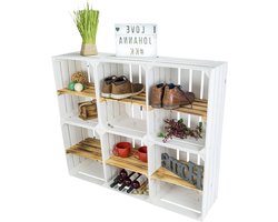 Fruitkisten Set - Opbergkisten Houten Kisten - Opbergen en Decoreren - Met Geflambeerde Tussenschot - 50x30x40 cm - Wit