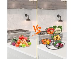 Fruitmand 2 Delig - Bronzen Keuken Fruitstandaard - 2-Lagen Bananenhouder en Metalen Fruitschalen voor een Stijlvol Werkblad