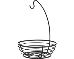 Fruitmand / fruitschaal met bananenhouder - zwart - rond - 28 x 40 cm - metaal - Draadmand