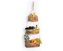 Fruitmand hangend van zeegras - etagère voor wandmontage-100% natuurlijk. Fruitmand muur, fruitopslag, hangende fruitmand, wandmand
