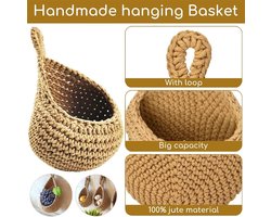 Fruitmand, hangende wandmand, opbergmanden, jute tas, mand, gevlochten hangende manden, jute, groentemand, wandmand, plantenmand, decoratieve hangmandjes, voor keuken, restaurant, opslag