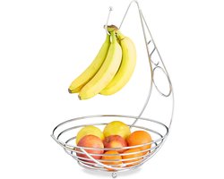 fruitmand met bananenhouder - 42 x 29,5 x 32 cm - metaal - modern - zilver