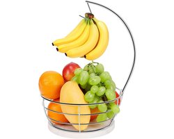 Fruitmand Met Hanger - Bananenhouder Fruit - Keuken Opbergen - Unieke Marmeren Basis - 85 gram - Chroom