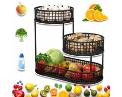 Fruitmand Standaard Van Ijzer Met 3 Lagen - Stevig Geventileerd En Ruimtebesparend - Multifunctionele Organizer Voor Groenten Snacks En Snoep - Perfect Voor Thuis En Op Kantoor
