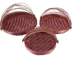 Fruitmand Vliegenbescherming - Mand met Deksel - Voedsel Beschermen - Set van 3 Maten - Rotan Materiaal - Bruin