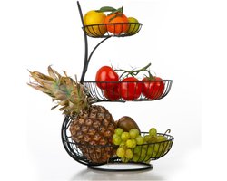 Fruitschaal 3 Laags - Grote Metalen Fruitmand - Luxe Etagère - ⌀30x45 cm - Zwart