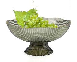 Fruitschaal - Decoratieve Ovale Mand - fruitschaal op voet- Schalen en kommen - Fruit en groenten organizer - Golvend design - 25 x 25 x 13 cm - Groen